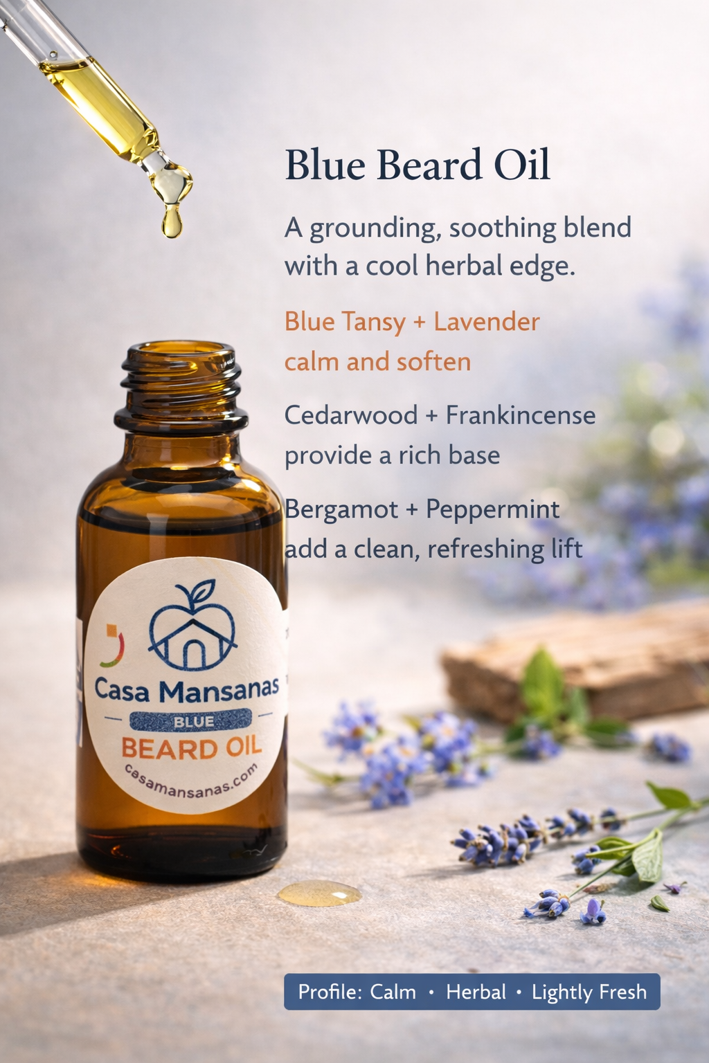 Cool Herbal Beard Oil (Blue)